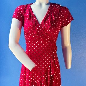 Red Polka Dot short sleeve wrap Dress
